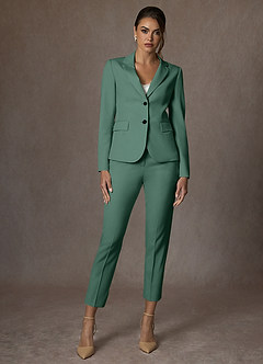 front Whitney Eukalyptus Strukturierter Stretch-Cropped-Hosenanzug