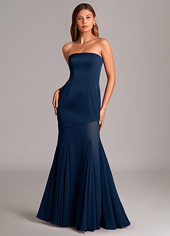 Azazie Uma Bridesmaid Dresses Dark Navy Mermaid Strapless Chiffon Convertible Dress image1