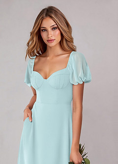 Azazie Fatima Robes de demoiselle d'honneur Robe Trapèze en Mousseline de soie avec poches Brume image6