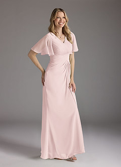 Azazie Morning Glory Final Sale Blushing Pink A-Line V-Neck Ruched Chiffon Dress image3