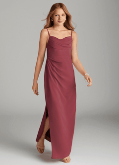 Azazie Mai Junior Vestido de Merlot de Gasa de Recto con Plisado image4