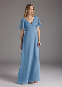 Azazie Alessa Mother of the Bride Dresses Steel Blue A-Line V-Neck Pleated Chiffon Dress image1