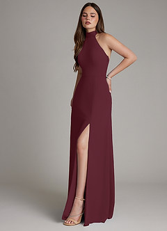 Azazie Myra Bridesmaid Dresses Cabernet A-Line High Neck Chiffon Dress image6