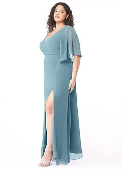 Azazie Cierra Robes de demoiselle d'honneur Robe Trapèze en Mousseline de soie Col en V Bleu Maussade image11