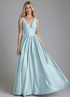 Azazie Delmie Bridesmaid Dresses Cloud Blue A-Line Corset Stretch Satin Dress image1