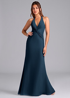 Azazie Valerie Bridesmaid Dresses Dark Navy Mermaid Pleated Chiffon Dress image1