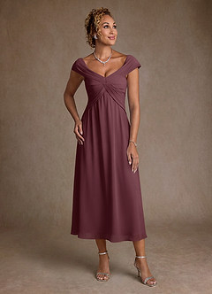 Azazie Mirta Mother of the Bride Dresses Sangria A-Line Pleated Floral Burnout Dress image1