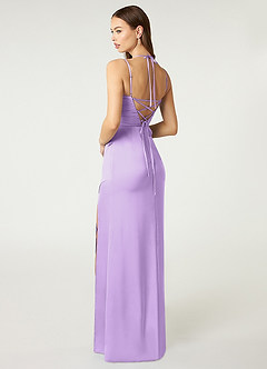 Azazie Desi Bridesmaid Dresses Lilac Sheath Halter Corset Stretch Satin Dress image5