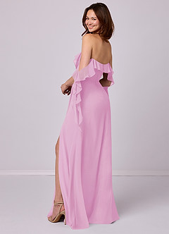 Barbie ♥ Azazie Robes de demoiselle d'honneur Robe Trapèze Convertible en Mousseline de soie Épaule décolletée Rose Bonbon image4