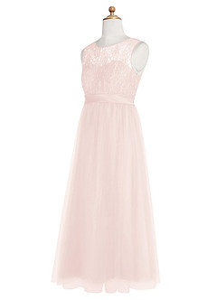 Azazie Georgette Junior Rose Petal A-Line Lace Tulle Dress image10
