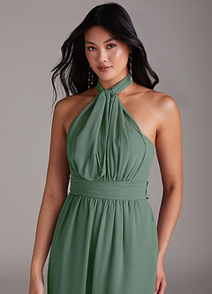 Azazie Lamara Bridesmaid Dresses Eucalyptus Off the Shoulder Chiffon Convertible Jumpsuit image2