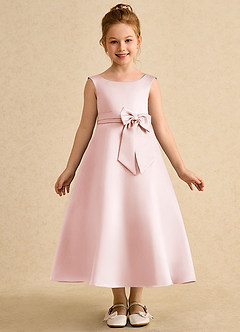 Azazie Eve Abiti da Ragazza di Fiori Abito A-Line in Raso Opaco Plissettato Rosa Rossore image4