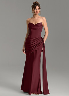 Azazie Zorah Bridesmaid Dresses Cabernet Mermaid Corset Stretch Satin Convertible Dress image4