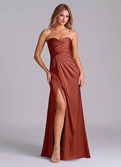 Azazie Sabrine Final Sale Terracotta A-Line Sweetheart Neckline Stretch Satin Dress image1