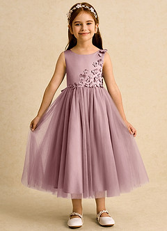 Azazie Malva Flower Girl Dresses Dusty Rose Ball-Gown Bow Tulle Dress image2