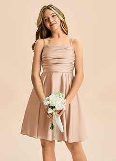 Azazie Miko Junior Vestido de Rosa Inglesa de Satén Elástico de Corte en A con Plisado image6