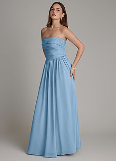 Azazie Andreina Jurken voor bruidsmeisjes Jurk van Chiffon met A-lijn Geplooide Staal Blauw image4