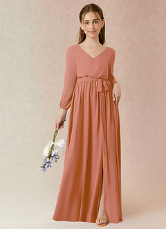 Azazie Angelica Junior MAI TAI A-Line Pleated Chiffon Dress image1