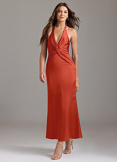 Azazie Valerie Bridesmaid Dresses Rust Mermaid Pleated Stretch Satin Dress image3
