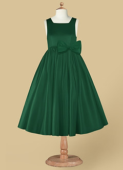 Azazie Bo Peep Flower Girl Dresses Dark Green A-Line Bow Matte Satin Dress image7