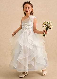 Azazie Zoey Robe Demoiselle D'honneur Fillette Robe Princesse en Tulle Dentelle Albâtre Blanc image3