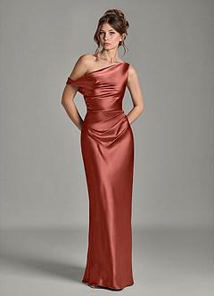 Azazie Emerson Robes de demoiselle d'honneur Robe Sirène en Satiné métallisé Épaule décolletée Terracotta image3