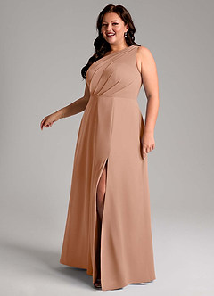 Azazie Phaedra Bridesmaid Dresses Champagne Rose A-Line One Shoulder Chiffon Dress image12