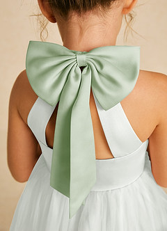 Azazie Dora Flower Girl Dresses Ivory Dusty Sage A-Line Bow Tulle Dress image5