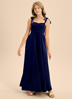 Azazie Rosey Junior Vestido de Azul Marino Oscuro de terciopelo de Corte En A con Escote de Corazón image5
