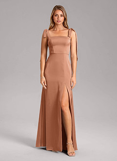Azazie Frostine Vestidos de damas de honor Vestido de Bronceador de Satén Elástico de Corte en A con Lazo image5