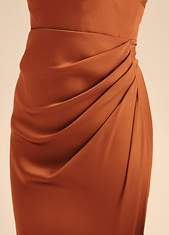 Azazie Renna Junior Cinnamon A-Line Pleated Stretch Satin Dress image7