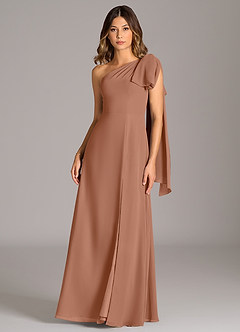 Azazie Tella Bridesmaid Dresses Bronzer A-Line One Shoulder Chiffon Dress image2
