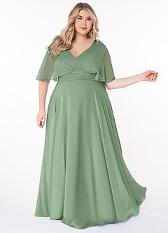 Azazie Pamela Brautjungfernkleider A-Linie V-Hals Gefaltet Chiffon Kleid Matcha image8