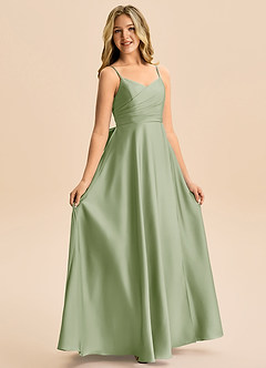 Azazie Rumi Junior Linia A Pofałdowany Satyna elastyczna Długość podłogi Młodsza druhna Sukienka image5