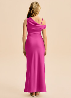 Azazie Emerson Junior Fuchsia Sheath Off the Shoulder Stretch Satin Dress image2