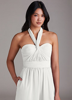 Azazie Lamara Bridesmaid Dresses White Off the Shoulder Chiffon Convertible Jumpsuit image9
