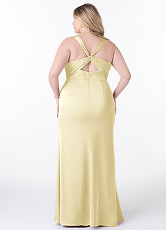 Azazie Mero Bridesmaid Dresses Lemon Sorbet Mermaid Pleated Stretch Satin Dress image8