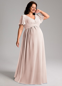 Azazie Verna Maternity Bridesmaid Dresses A-Line V-Neck Ruched Chiffon Floor-Length Dress image7