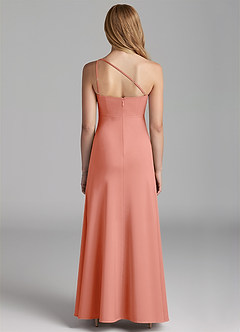 Azazie Mika Junior Coral A-Line Pleated Stretch Satin Dress image2