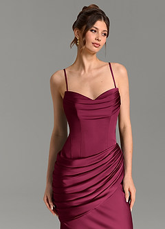 Azazie Zorah Bridesmaid Dresses Burgundy Mermaid Corset Stretch Satin Convertible Dress image7