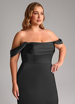 Azazie Saige Jurken voor thuis passen Jurk van Stretch Satijn met Kolom Off the Shoulder Zwart image14