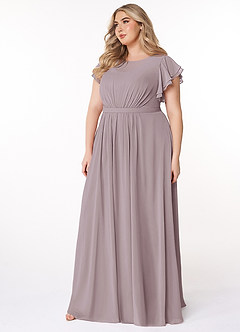 Azazie Daphne Bescheidene Brautjungfernkleider A-Linie Gekräuselt Chiffon Bodenlänge Kleid image8
