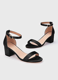 front Matching Color Metallic Satin One Strap Buckle Block Low Heel Sandals