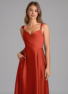 Azazie Beatrice 신부 들러리 드레스 A라인 스윗하트 네크라인 스트레치 새틴 바닥 길이 드레스 image7