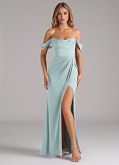 Azazie Johana Robes de demoiselle d'honneur Robe Sirène Convertible en Satin extensible Épaule décolletée Brume image3