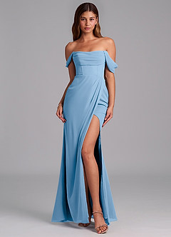 Azazie Johana Jurken voor bruidsmeisjes Converteerbaar Jurk van Chiffon met Zeemeermin Off the Shoulder Poederblauw image3