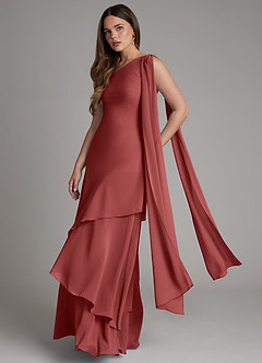 Azazie Monique Vestidos de madrinha de casamento Vestido Terracota de Chiffon de Linha A com Ombro Único image4