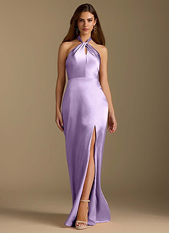 Azazie Tracie Brautjungfernkleider A-Linie Plissee Metallischer Satin Kleid Flieder image6