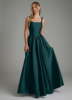 Azazie Nevaeh Bridesmaid Dresses Pine A-Line Corset Stretch Satin Dress image4