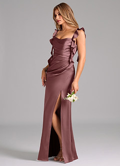 Azazie Jessamine Bridesmaid Dresses Vintage Mauve A-Line Corset Stretch Satin Dress image5